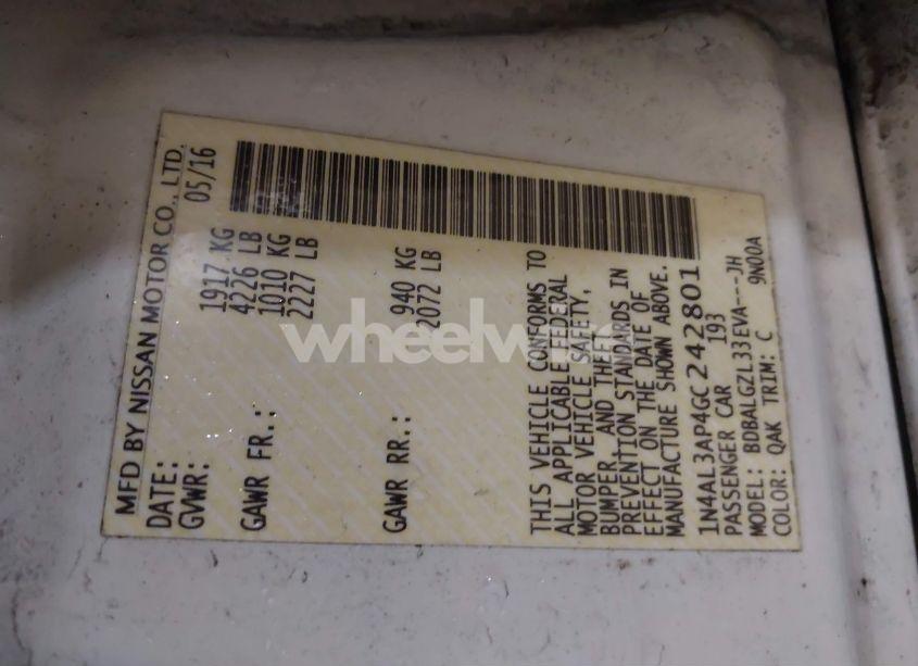 Photo 9 of 2016 Nissan Altima 2.5 S (VIN 1N4AL3AP4GC242801)