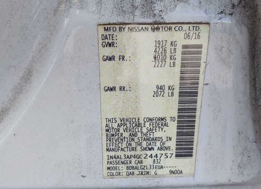 Photo 9 of 2016 Nissan Altima 2.5/2.5 S/2.5 SL/2.5 SR/2.5 SV (VIN 1N4AL3AP4GC244757)