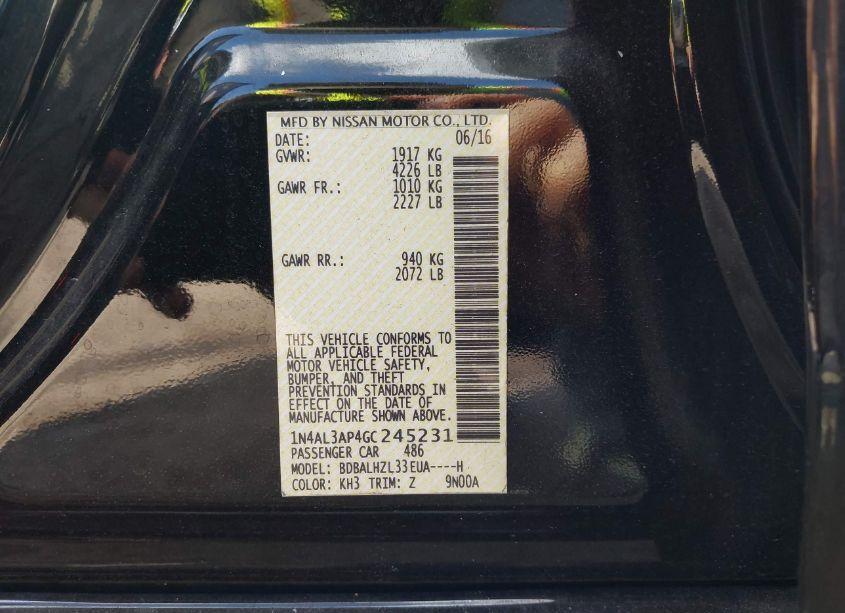 Photo 9 of 2016 Nissan Altima 2.5 SR (VIN 1N4AL3AP4GC245231)