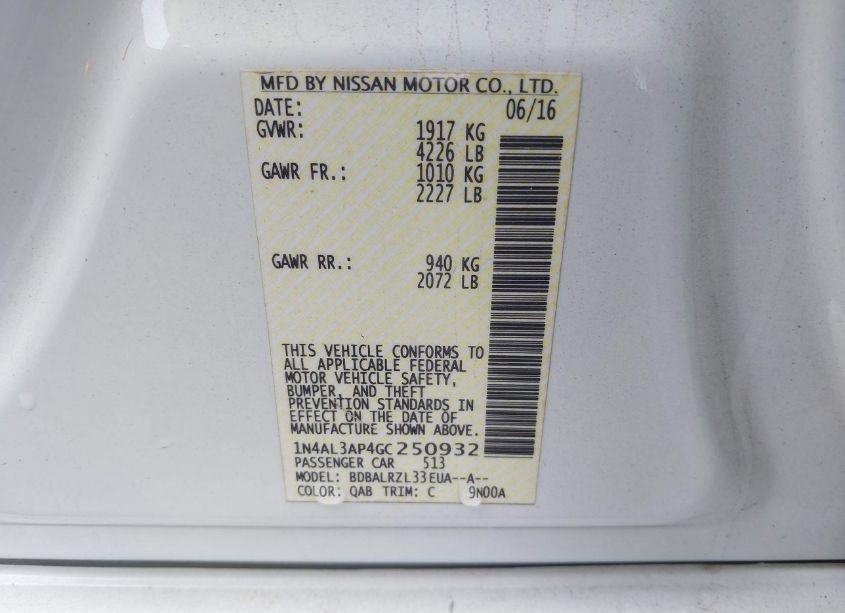 Photo 9 of 2016 Nissan Altima 2.5 SL (VIN 1N4AL3AP4GC250932)