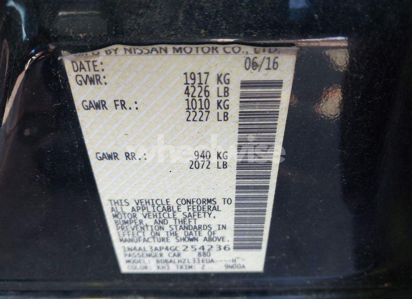 Photo 9 of 2016 Nissan Altima 2.5 SR (VIN 1N4AL3AP4GC254236)