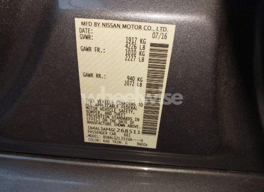 Photo 9 of 2016 Nissan Altima 2.5 S (VIN 1N4AL3AP4GC268511)