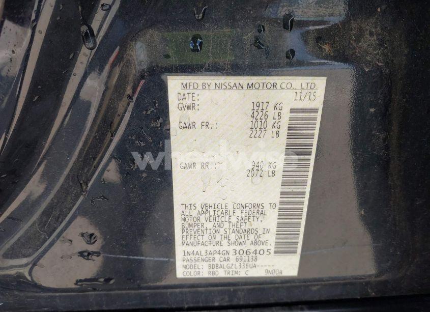 Photo 9 of 2016 Nissan Altima 2.5/2.5 S/2.5 SL/2.5 SR/2.5 SV (VIN 1N4AL3AP4GN306405)