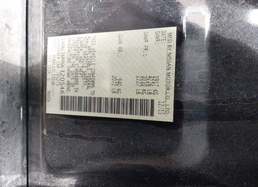 Photo 9 of 2016 Nissan Altima 2.5/2.5 S/2.5 SL/2.5 SR/2.5 SV (VIN 1N4AL3AP4GN320546)