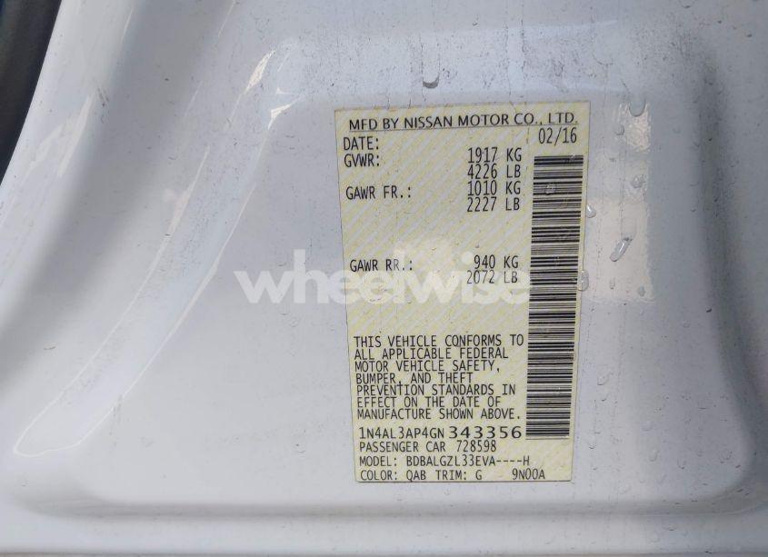 Photo 9 of 2016 Nissan Altima 2.5 S (VIN 1N4AL3AP4GN343356)