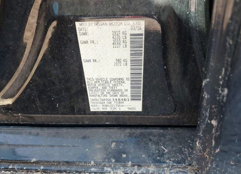 Photo 9 of 2016 Nissan Altima 2.5/2.5 S/2.5 SL/2.5 SR/2.5 SV (VIN 1N4AL3AP4GN348461)