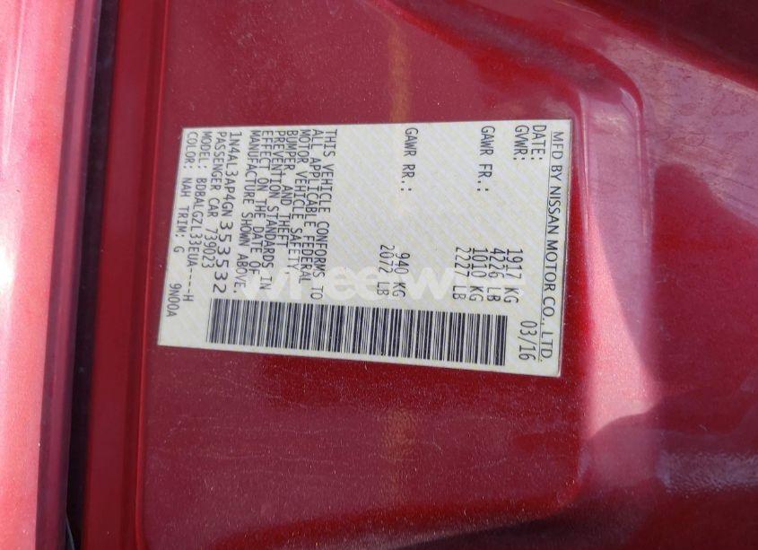 Photo 9 of 2016 Nissan Altima 2.5 S (VIN 1N4AL3AP4GN353532)