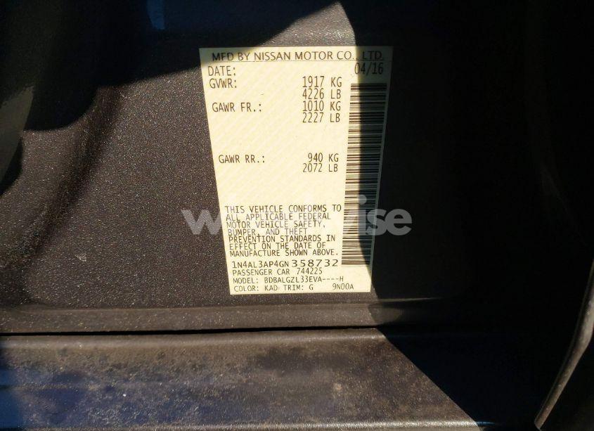 Photo 9 of 2016 Nissan Altima 2.5 S (VIN 1N4AL3AP4GN358732)