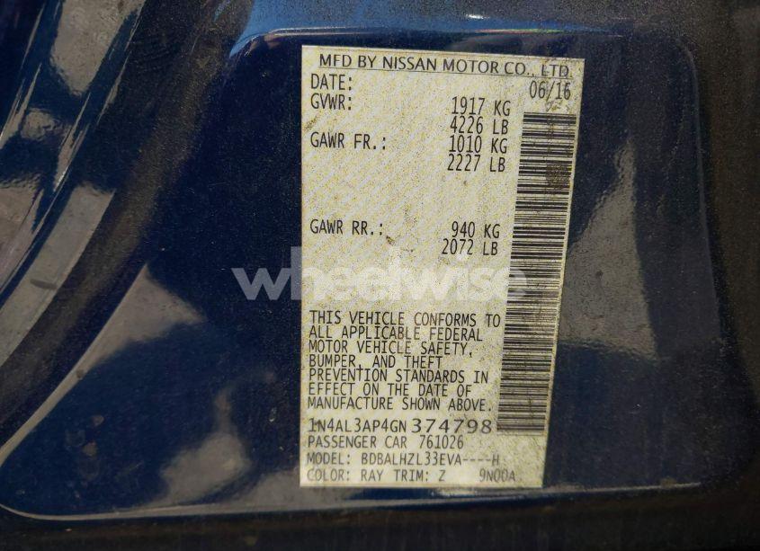 Photo 9 of 2016 Nissan Altima 2.5 SR (VIN 1N4AL3AP4GN374798)