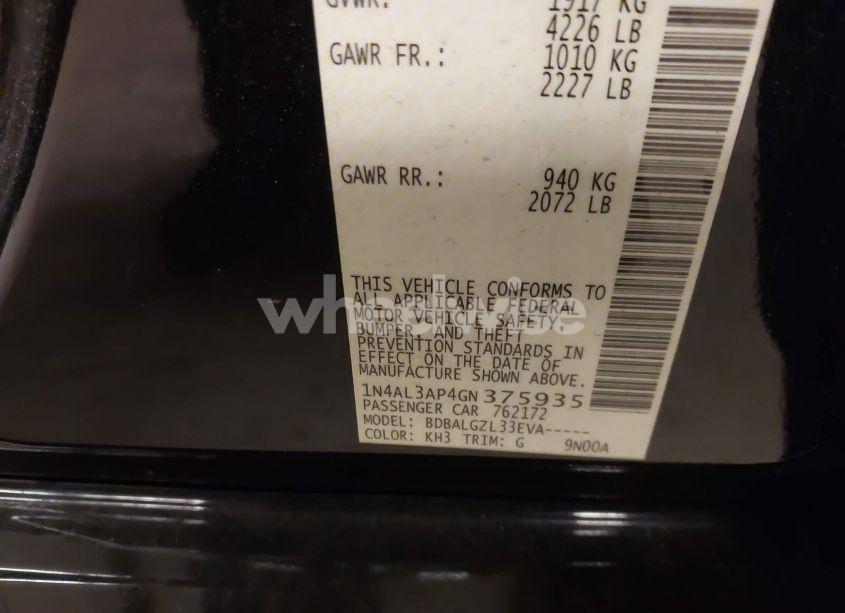 Photo 9 of 2016 Nissan Altima 2.5/2.5 S/2.5 SL/2.5 SR/2.5 SV (VIN 1N4AL3AP4GN375935)