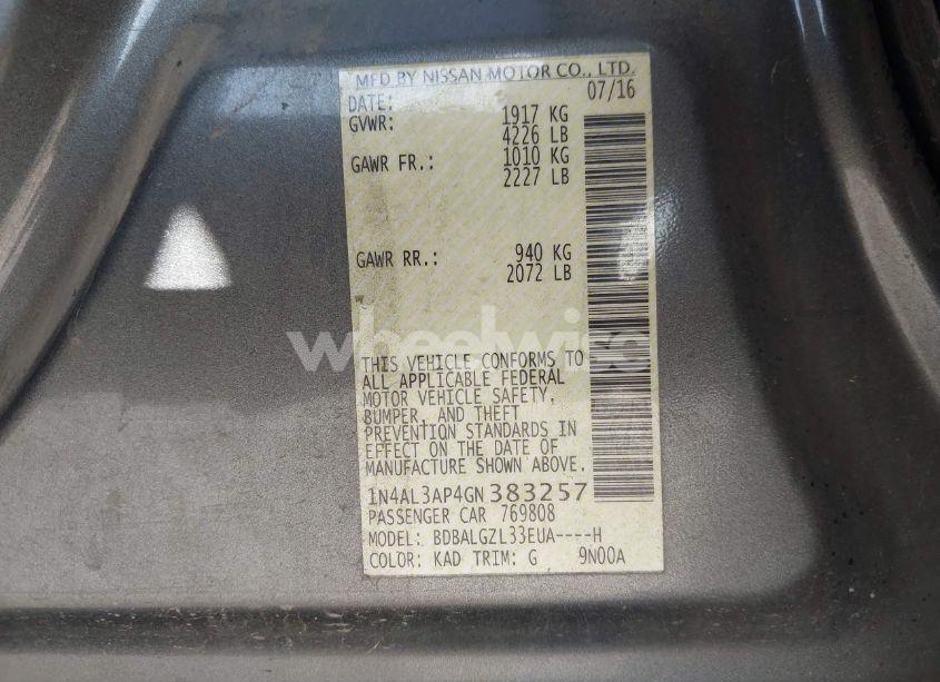 Photo 9 of 2016 Nissan Altima 2.5 S (VIN 1N4AL3AP4GN383257)