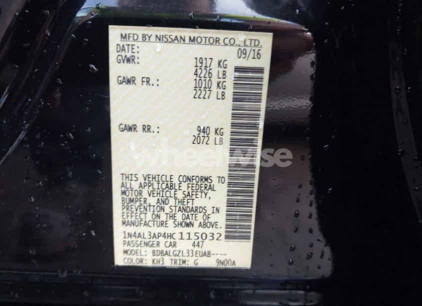 Photo 9 of 2017 Nissan Altima 2.5/2.5 S/2.5 SL/2.5 SR/2.5 SV (VIN 1N4AL3AP4HC115032)