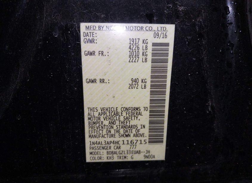 Photo 9 of 2017 Nissan Altima 2.5 S (VIN 1N4AL3AP4HC116715)