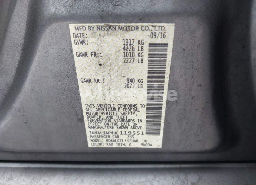 Photo 9 of 2017 Nissan Altima 2.5 S (VIN 1N4AL3AP4HC119551)