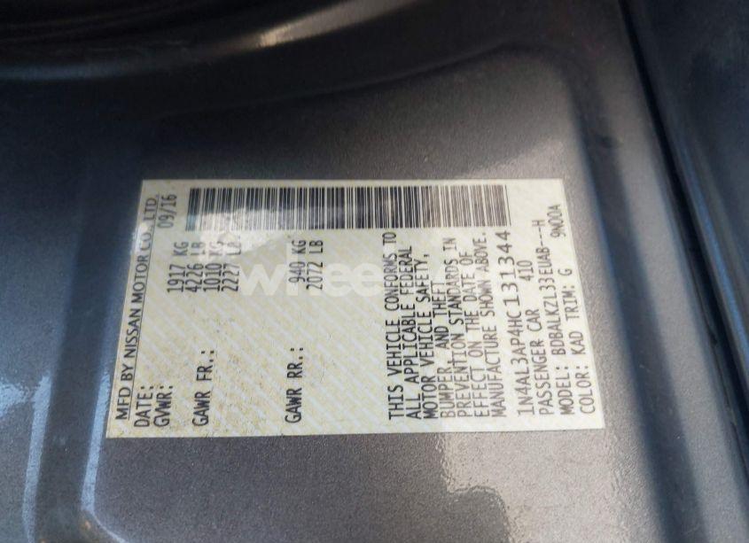 Photo 9 of 2017 Nissan Altima 2.5 SV (VIN 1N4AL3AP4HC131344)