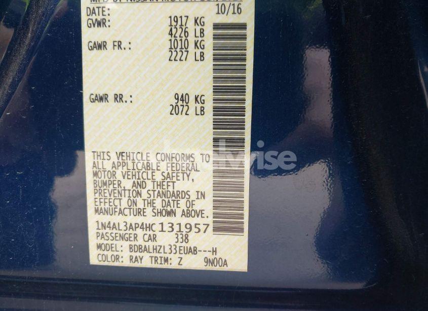 Photo 9 of 2017 Nissan Altima 2.5 SR (VIN 1N4AL3AP4HC131957)