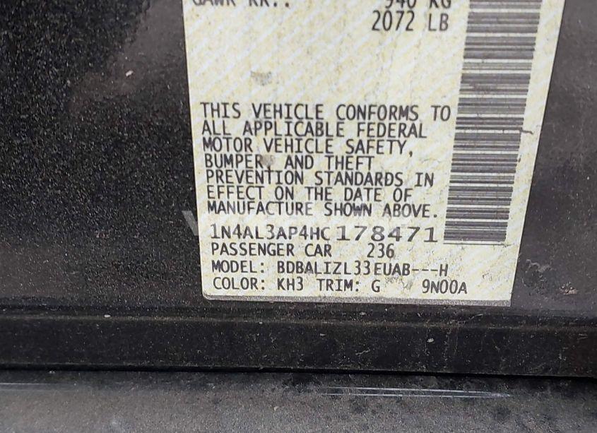 Photo 9 of 2017 Nissan Altima 2.5 SV (VIN 1N4AL3AP4HC178471)