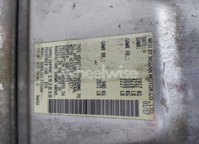 Photo 9 of 2017 Nissan Altima 2.5 S (VIN 1N4AL3AP4HC192838)