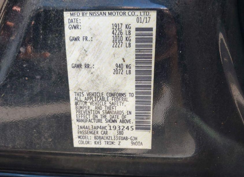 Photo 9 of 2017 Nissan Altima 2.5 SR (VIN 1N4AL3AP4HC193245)