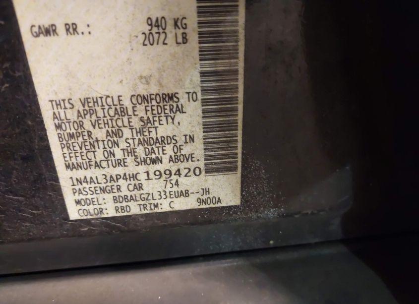 Photo 9 of 2017 Nissan Altima 2.5 S (VIN 1N4AL3AP4HC199420)