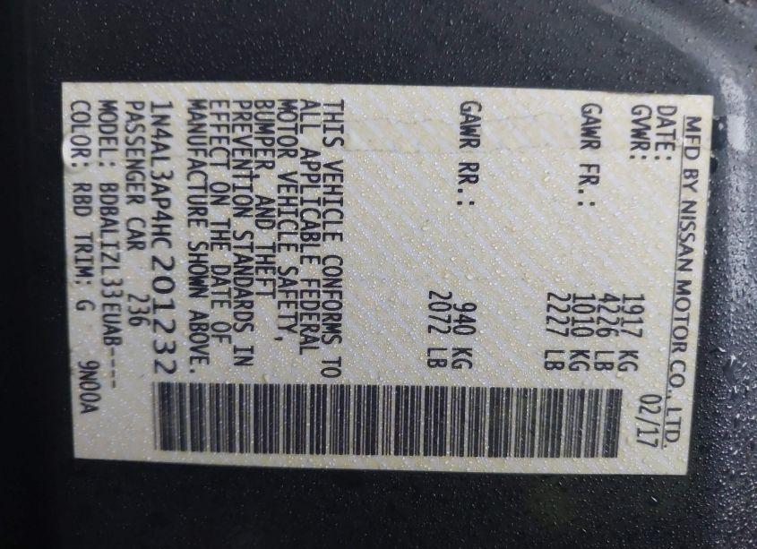 Photo 9 of 2017 Nissan Altima 2.5 SV (VIN 1N4AL3AP4HC201232)