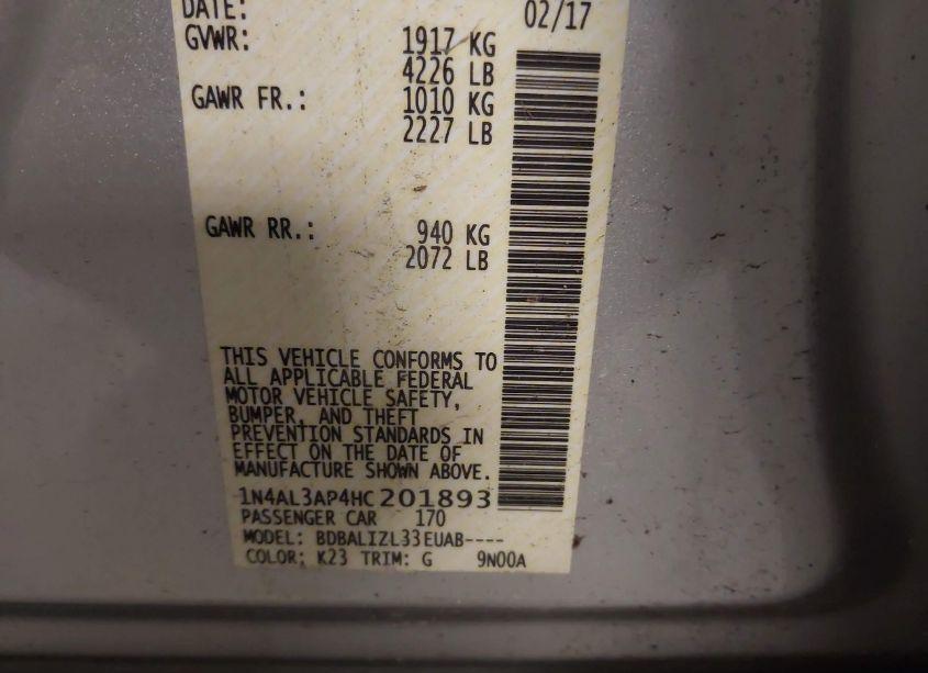 Photo 9 of 2017 Nissan Altima 2.5 SV (VIN 1N4AL3AP4HC201893)