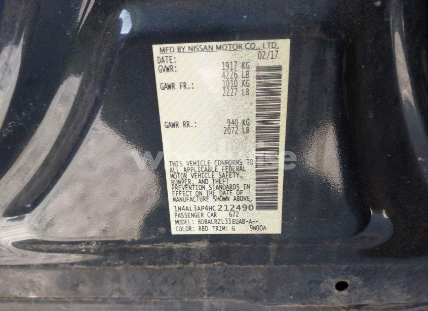 Photo 9 of 2017 Nissan Altima 2.5 SL (VIN 1N4AL3AP4HC212490)