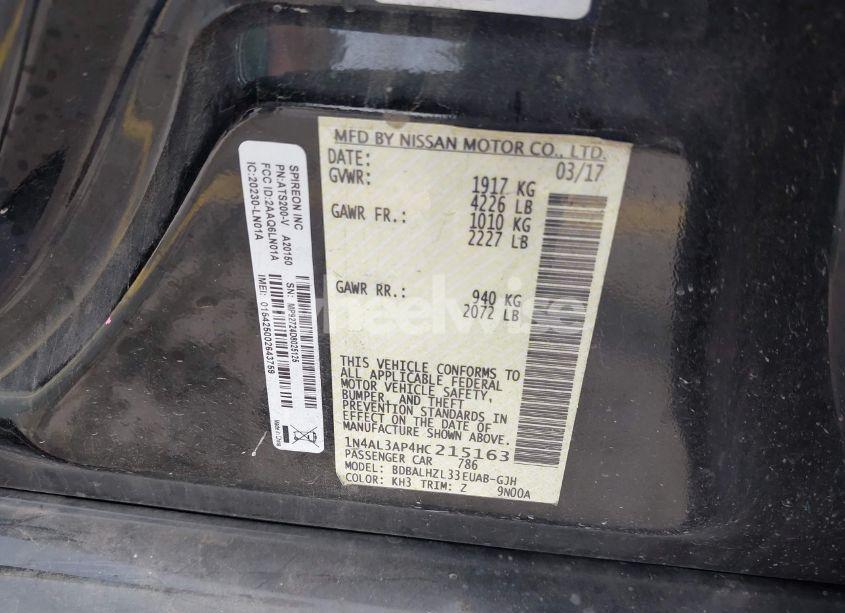 Photo 9 of 2017 Nissan Altima 2.5 SR (VIN 1N4AL3AP4HC215163)