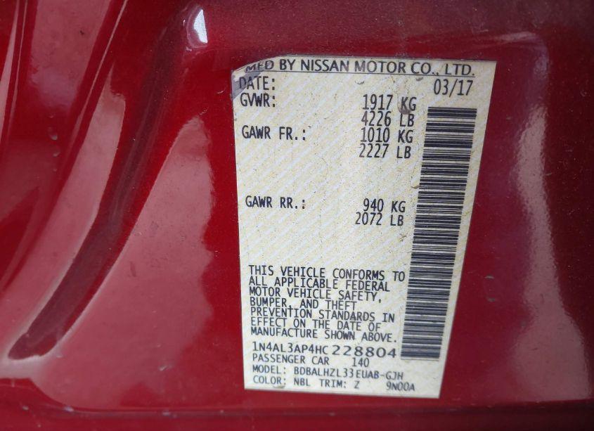 Photo 9 of 2017 Nissan Altima 2.5 SR (VIN 1N4AL3AP4HC228804)