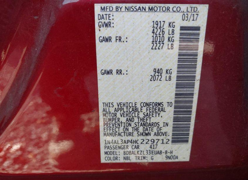 Photo 9 of 2017 Nissan Altima 2.5 SV (VIN 1N4AL3AP4HC229712)