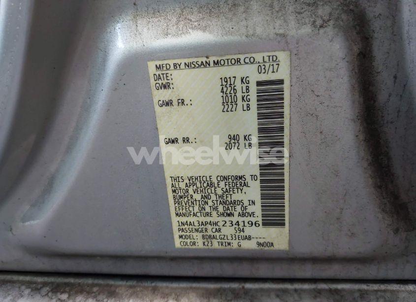 Photo 9 of 2017 Nissan Altima 2.5 S (VIN 1N4AL3AP4HC234196)