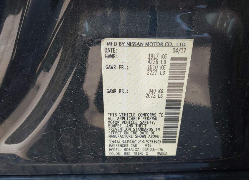 Photo 9 of 2017 Nissan Altima 2.5 S (VIN 1N4AL3AP4HC245960)