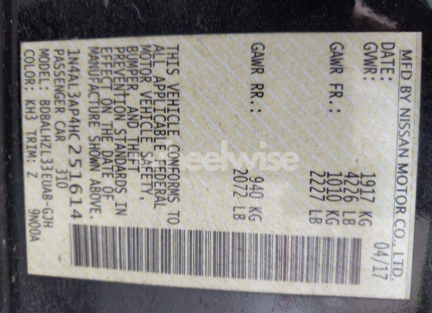 Photo 9 of 2017 Nissan Altima 2.5 SR (VIN 1N4AL3AP4HC251614)