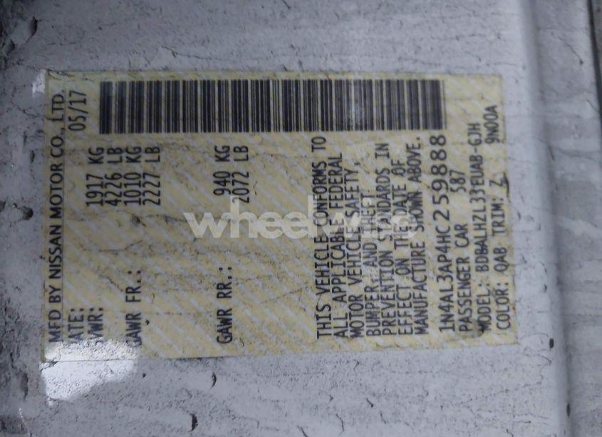 Photo 9 of 2017 Nissan Altima 2.5 SR (VIN 1N4AL3AP4HC259888)