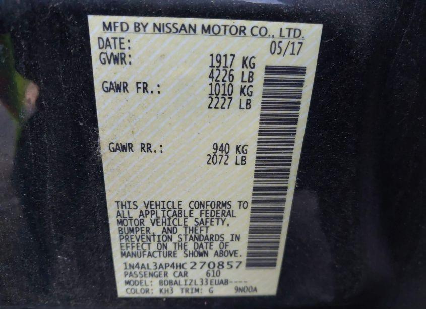 Photo 9 of 2017 Nissan Altima 2.5 SV (VIN 1N4AL3AP4HC270857)