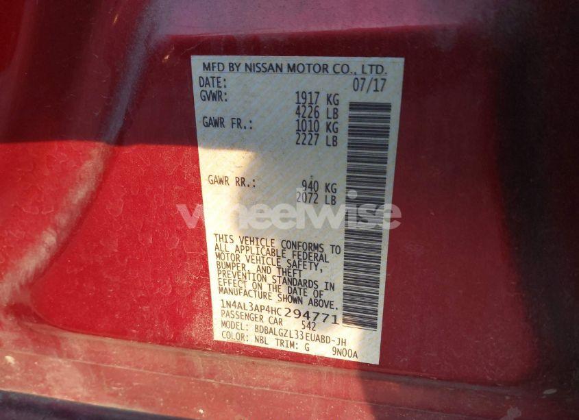 Photo 9 of 2017 Nissan Altima 2.5 S (VIN 1N4AL3AP4HC294771)