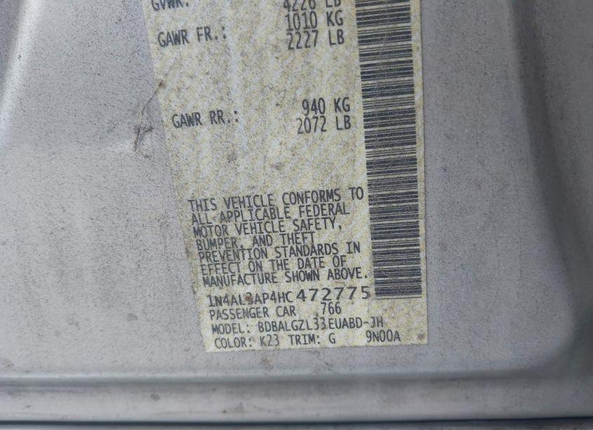 Photo 9 of 2017 Nissan Altima 2.5 S (VIN 1N4AL3AP4HC472775)