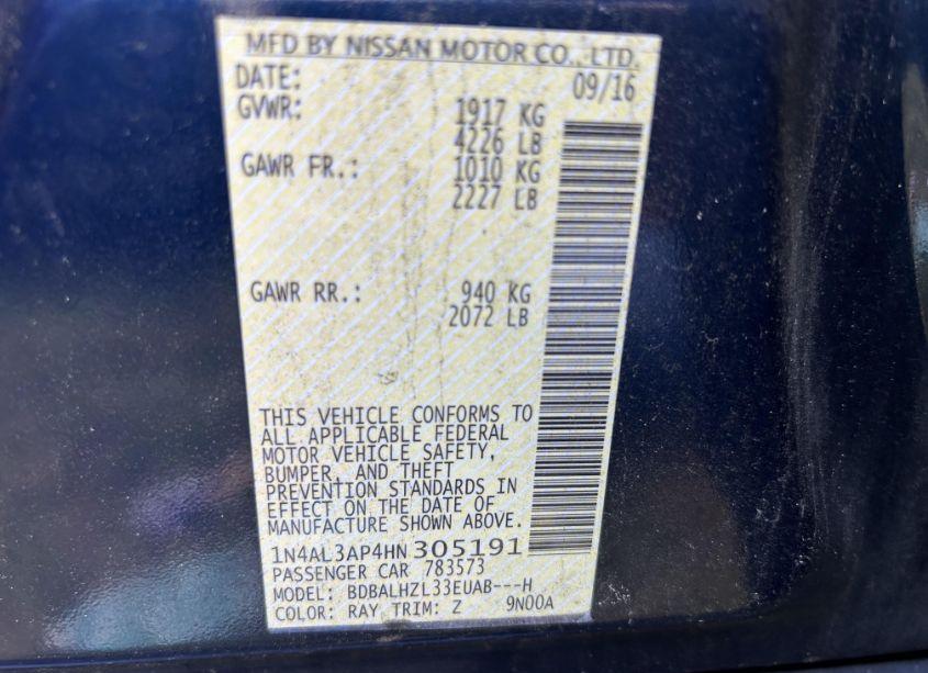 Photo 9 of 2017 Nissan Altima 2.5 SR (VIN 1N4AL3AP4HN305191)