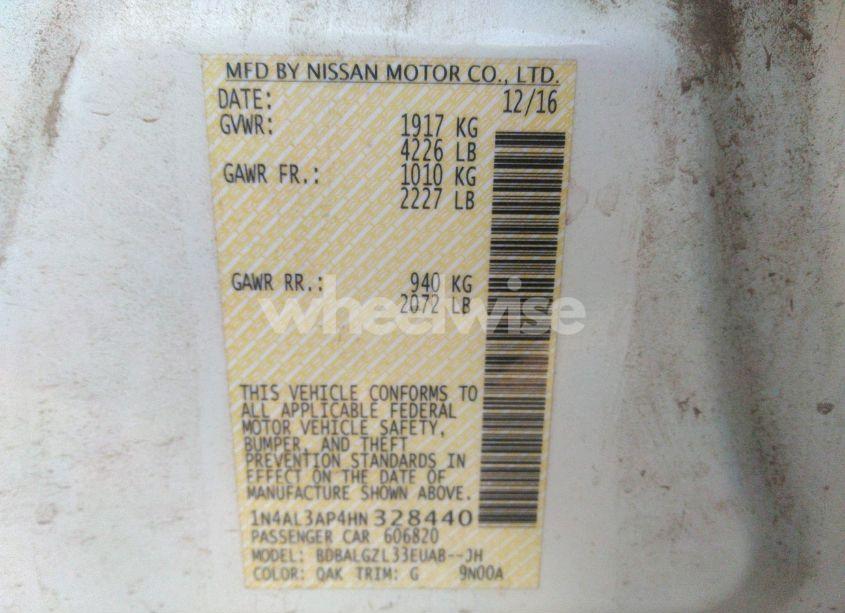 Photo 9 of 2017 Nissan Altima 2.5 S (VIN 1N4AL3AP4HN328440)