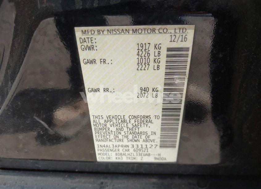 Photo 9 of 2017 Nissan Altima 2.5 SR (VIN 1N4AL3AP4HN331127)