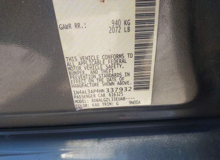 Photo 9 of 2017 Nissan Altima 2.5 S (VIN 1N4AL3AP4HN337932)