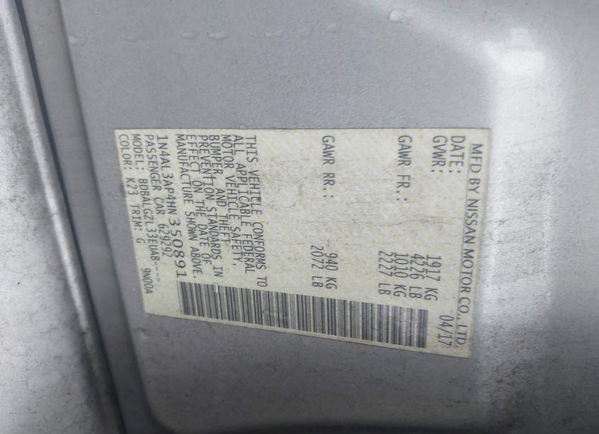 Photo 9 of 2017 Nissan Altima 2.5 S (VIN 1N4AL3AP4HN350891)