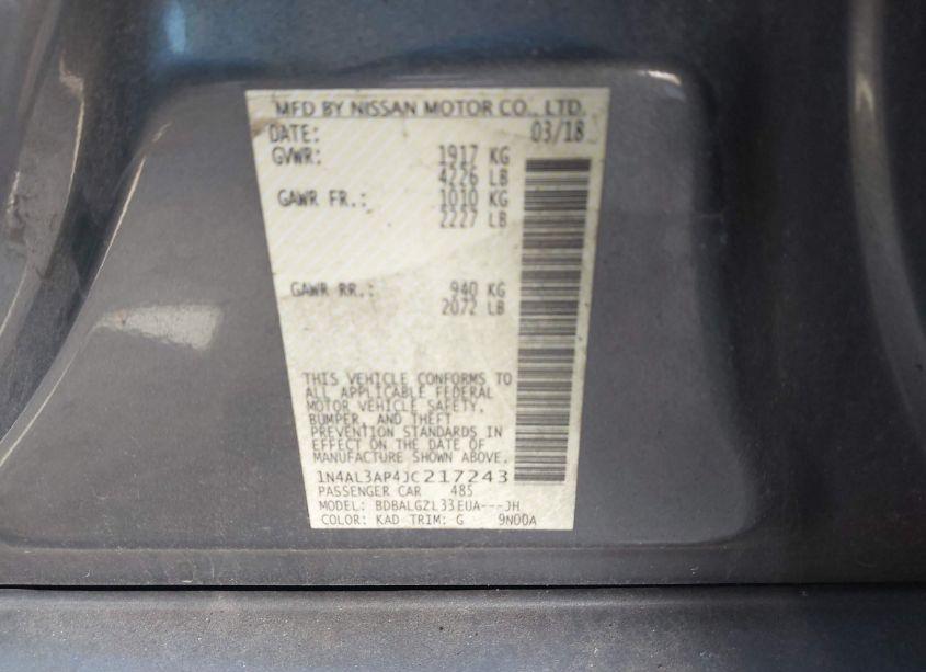 Photo 9 of 2018 Nissan Altima 2.5 S (VIN 1N4AL3AP4JC217243)