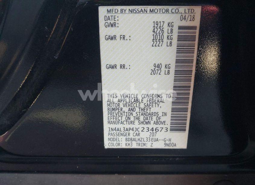 Photo 9 of 2018 Nissan Altima 2.5 SR (VIN 1N4AL3AP4JC234673)