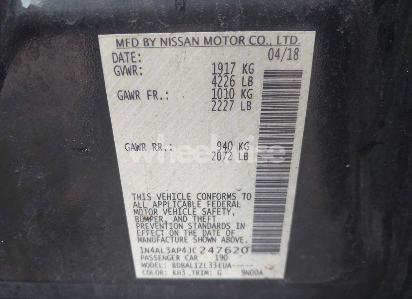 Photo 9 of 2018 Nissan Altima 2.5 SV (VIN 1N4AL3AP4JC247620)