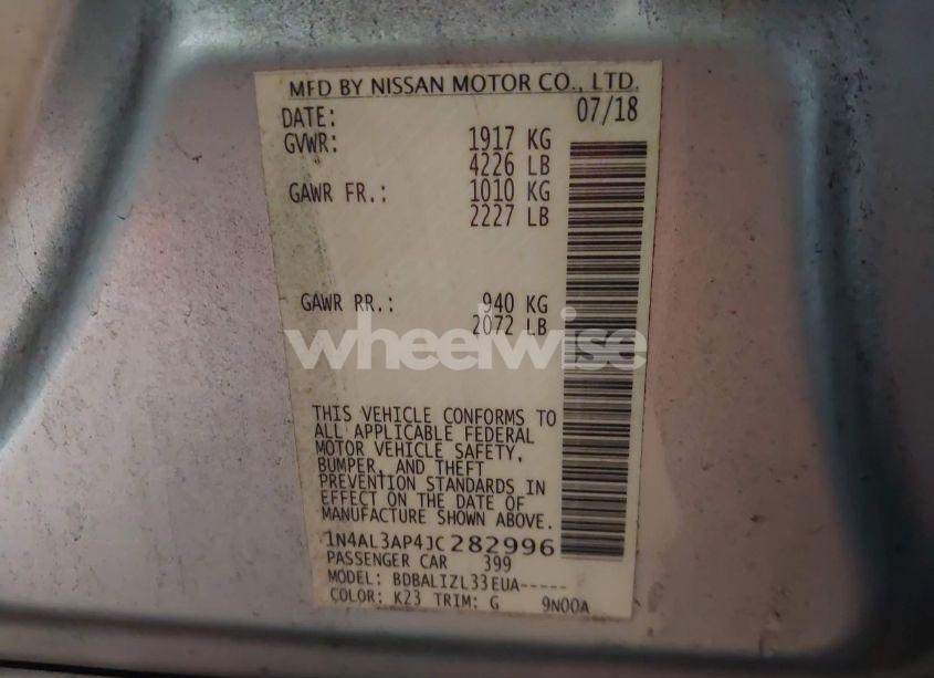 Photo 9 of 2018 Nissan Altima 2.5 SV (VIN 1N4AL3AP4JC282996)