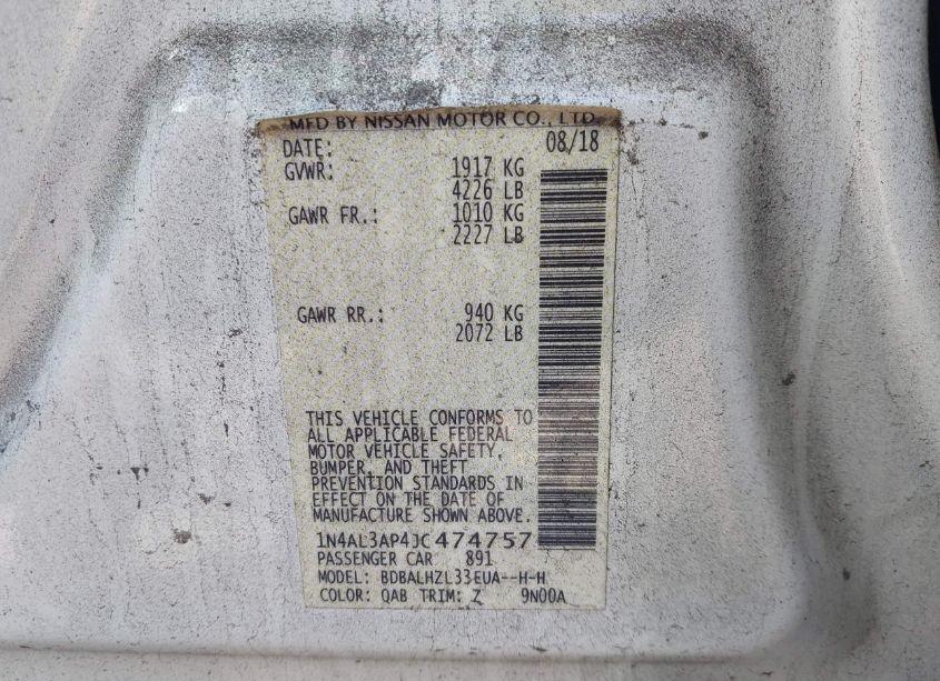 Photo 9 of 2018 Nissan Altima 2.5 SR (VIN 1N4AL3AP4JC474757)