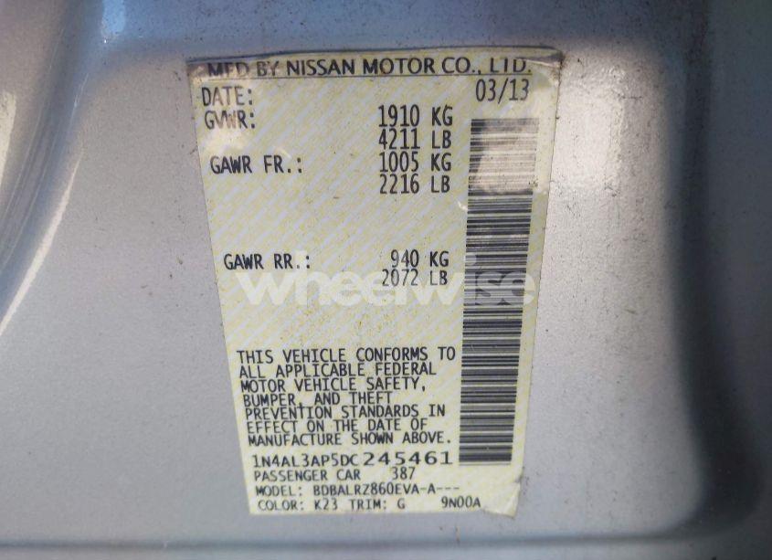 Photo 9 of 2013 Nissan Altima 2.5 S (VIN 1N4AL3AP5DC245461)