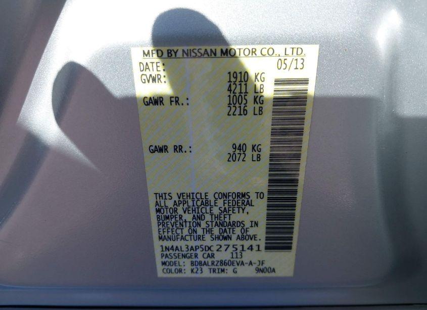 Photo 9 of 2013 Nissan Altima 2.5 S (VIN 1N4AL3AP5DC275141)