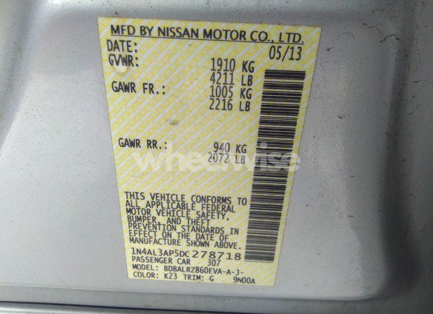 Photo 9 of 2013 Nissan Altima 2.5 S (VIN 1N4AL3AP5DC278718)